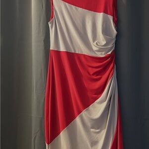 Muse Red and Silver Asymmetrical Ruched Cocktail Dress